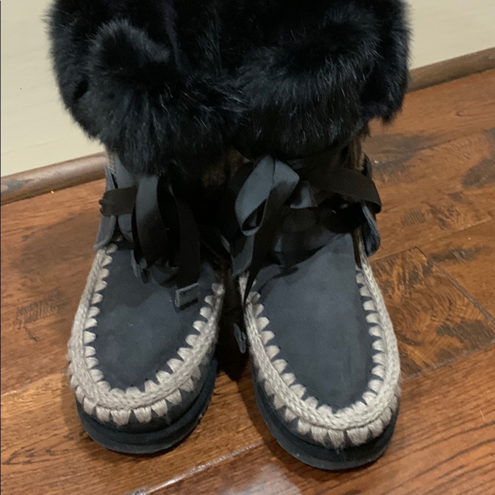 Mou Black and Gray Winter Boots